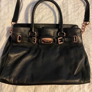 Michael Kors black leather & rose gold handbag